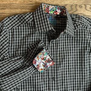ROBERT graham Black Plaid Men's Shirt Size Small EUC